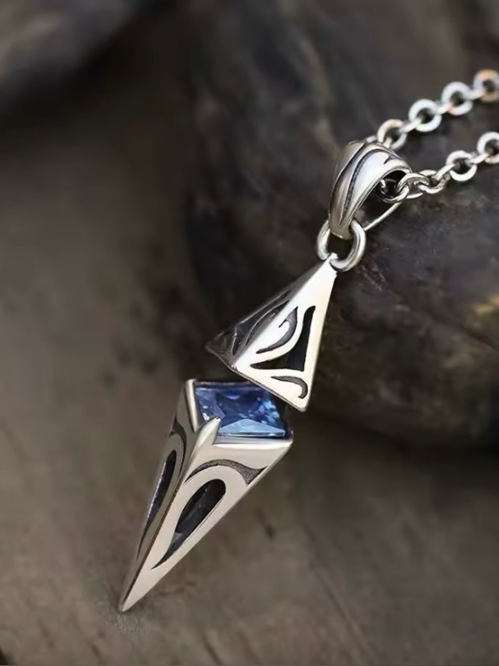 Solid 925 Sterling Silver Necklace Blue Diamond CZ Pendant
